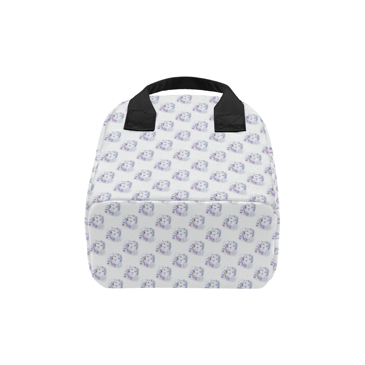 Wolf with Flower Print Design Insulated Lunch Bag