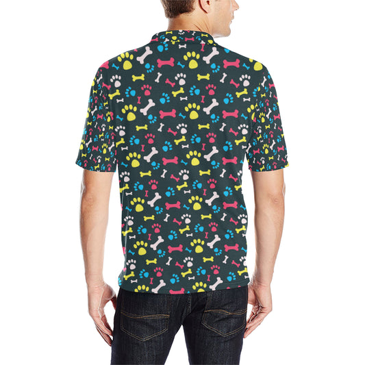 Paw Design Print Men Polo Shirt