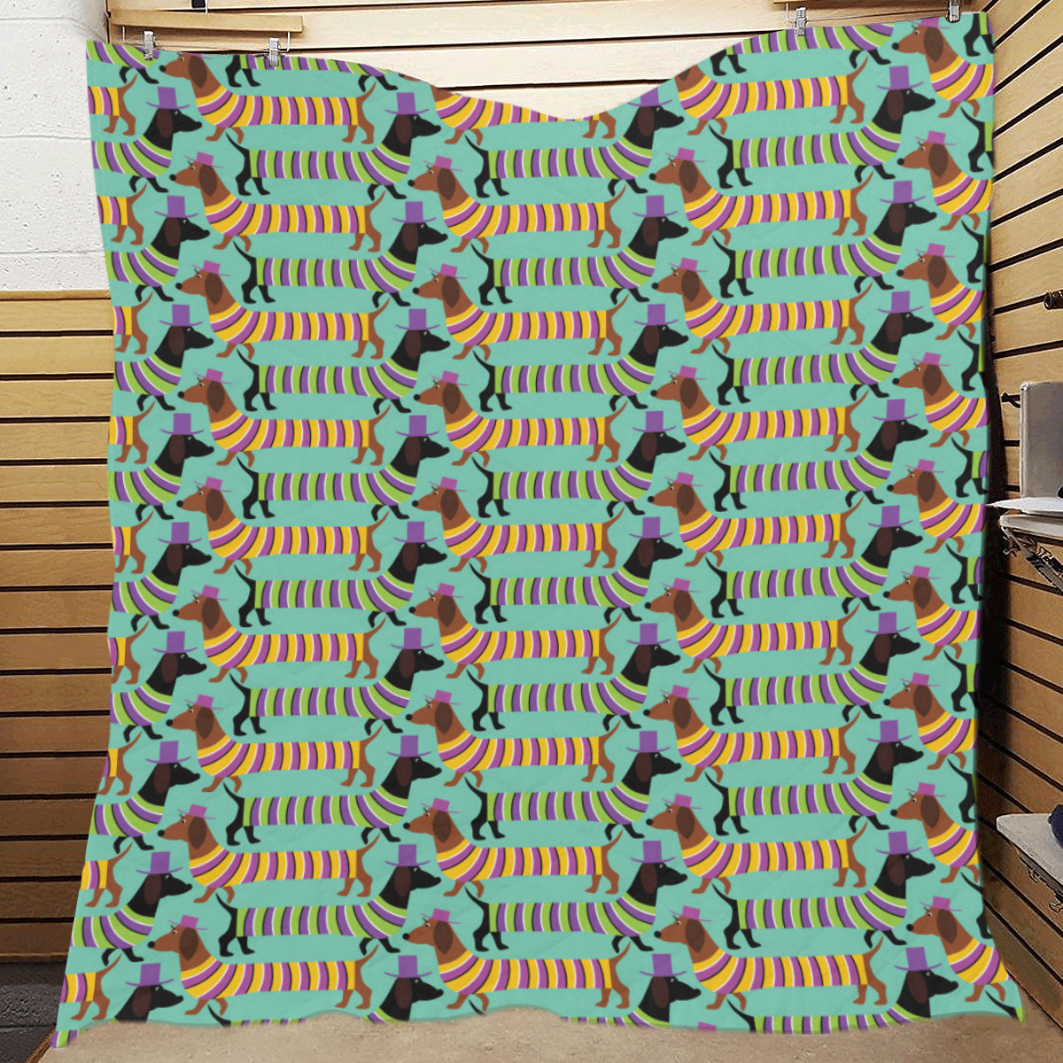 Dachshund Pattern Print Design 05 Premium Quilt
