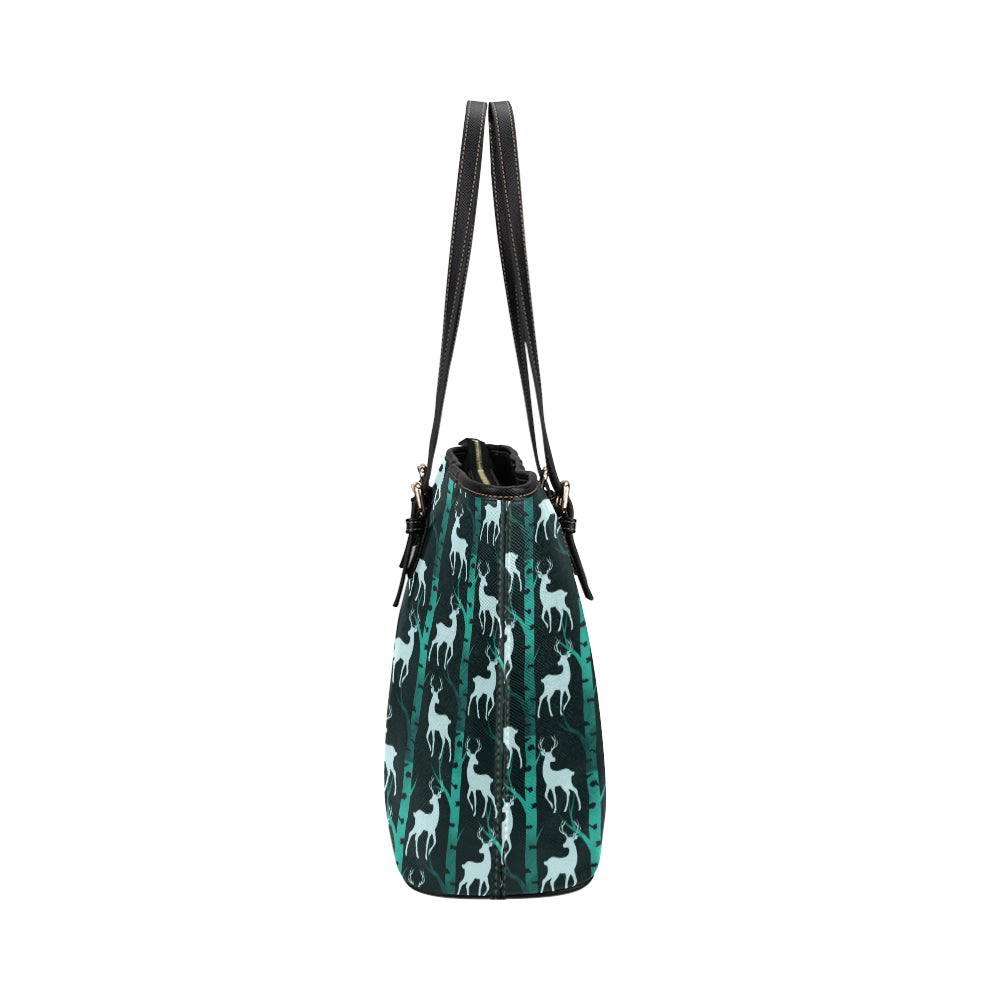 Deer Jungle Print Pattern Leather Tote Bag