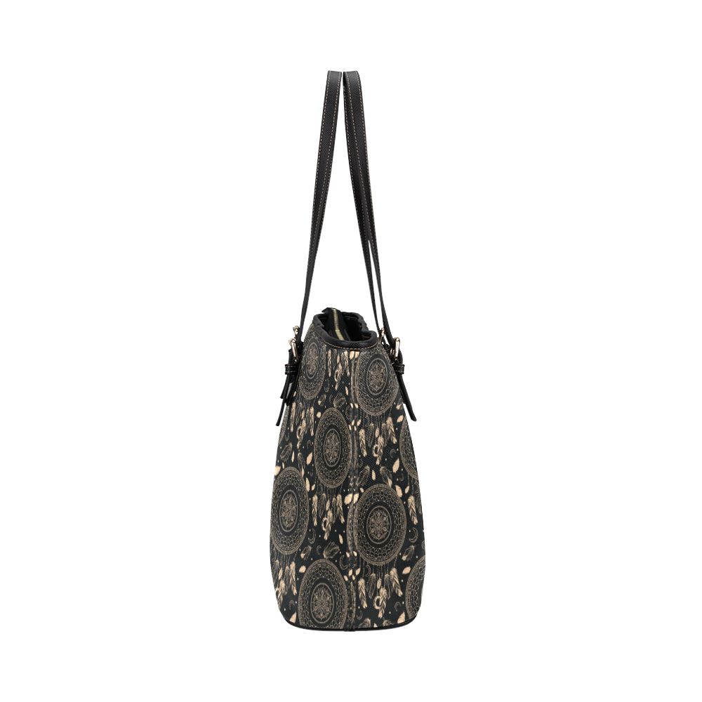 Dream Catcher Mandala Boho Moon Leather Tote Bag