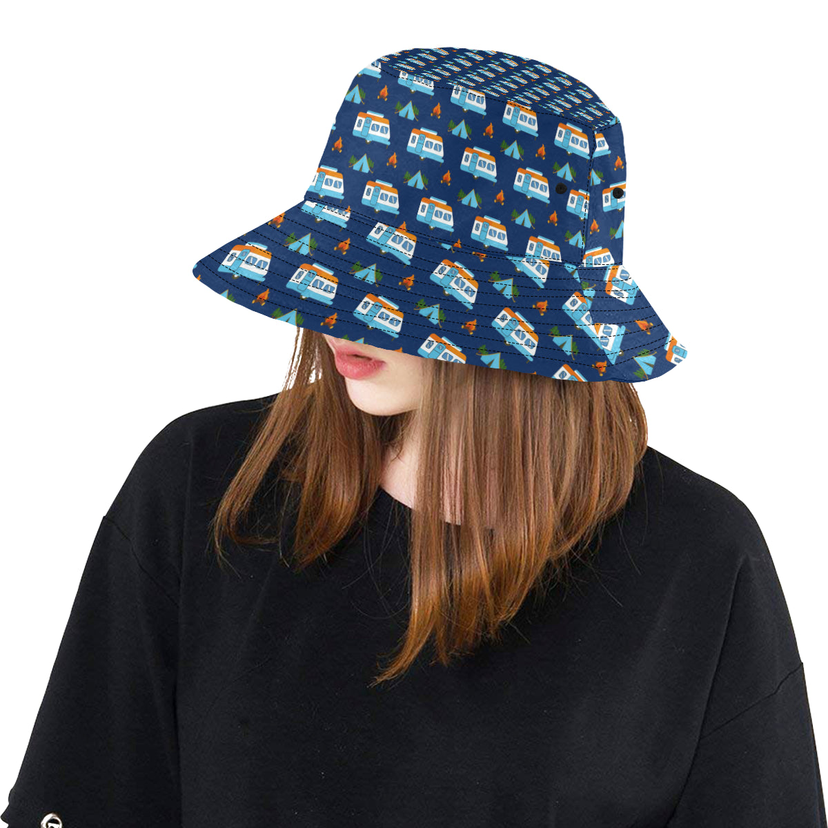 Camper Pattern Camping Themed No 3 Print Unisex Bucket Hat