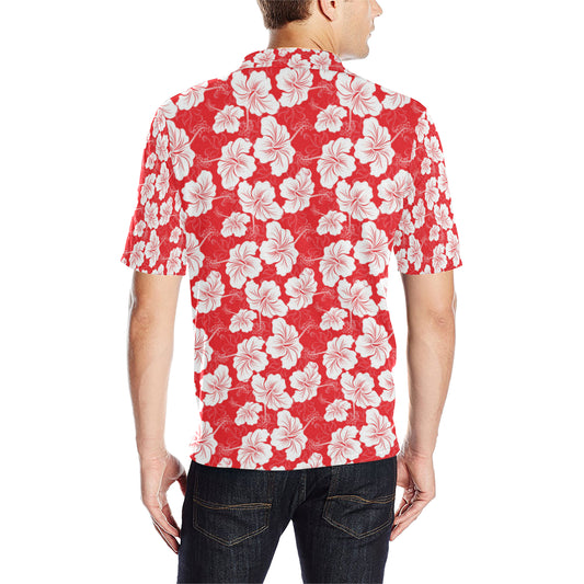 Flower Hawaiian Hibiscus Red Background Print Men Polo Shirt
