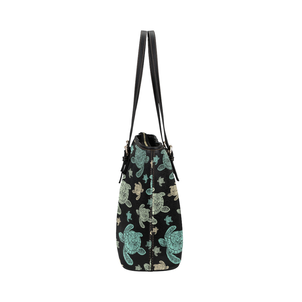Sea Turtle Stamp Pattern Leather Tote Bag