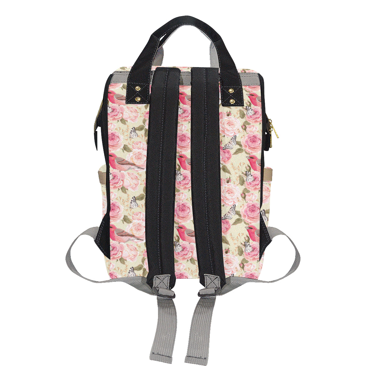 Bird Butterfly Pink Flower Print Pattern Diaper Bag Backpack