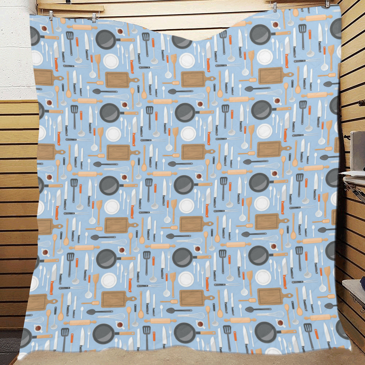 Cooking Kitchen Tools Pattern Print Design 02 Premium Quilt
