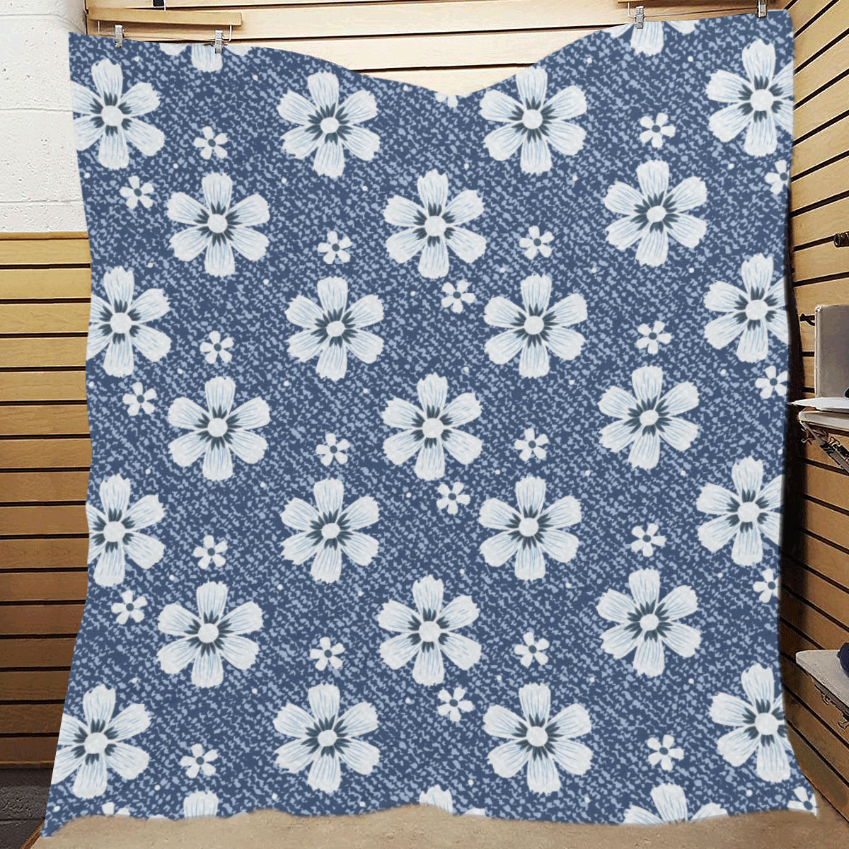 Jean Flower Pattern Print Design 03 Premium Quilt