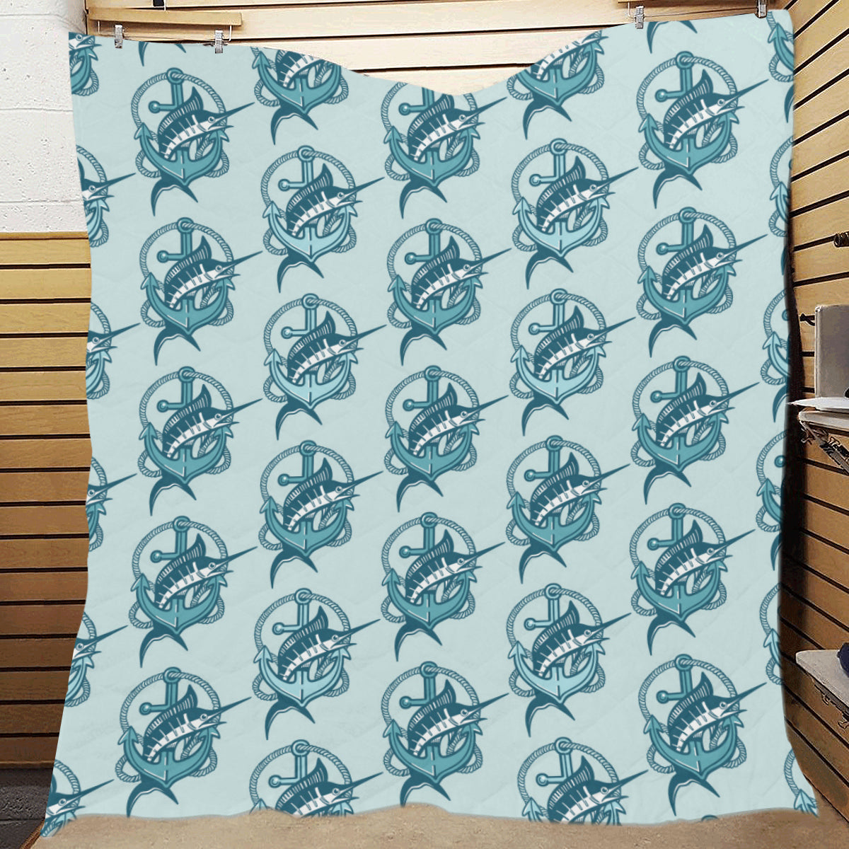 Swordfish Pattern Print Design 03 Premium Quilt