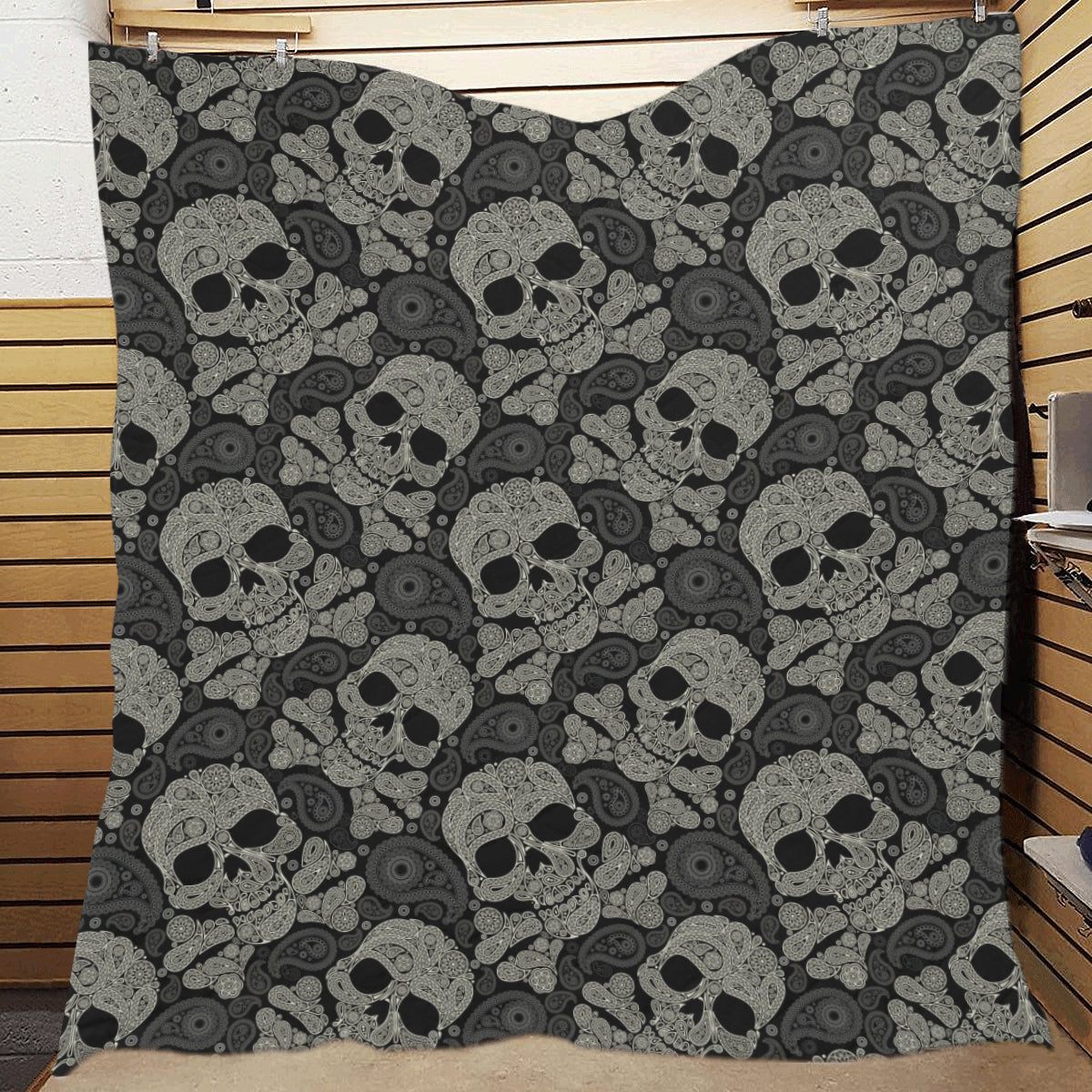 Paisley Skull Pattern Print Design A01 Premium Quilt