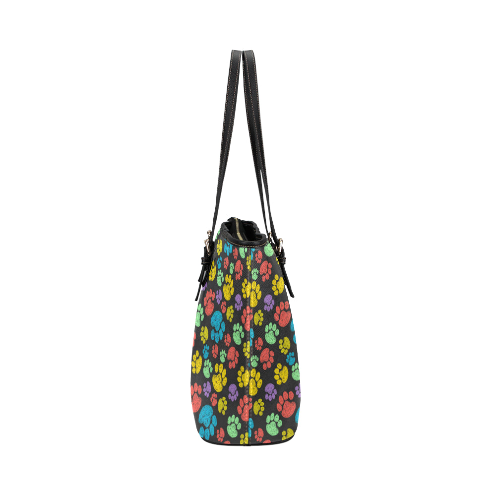 Paw Colorful Print Leather Tote Bag