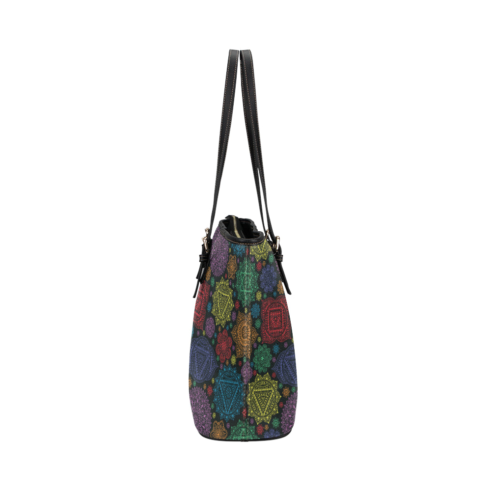 Chakra Mandala Print Pattern Leather Tote Bag