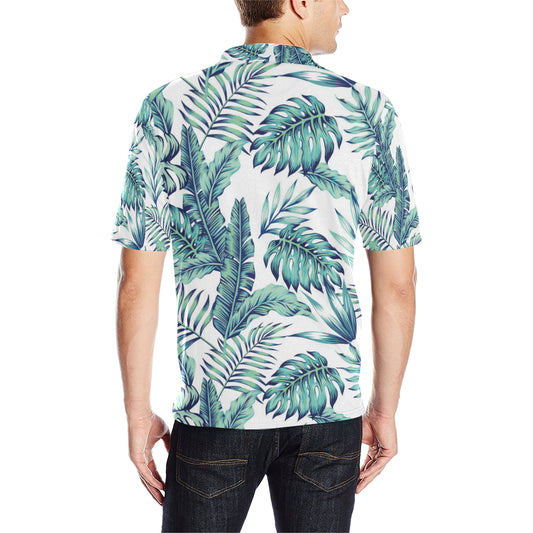 Pattern Tropical Palm Leaves Men Polo Shirt