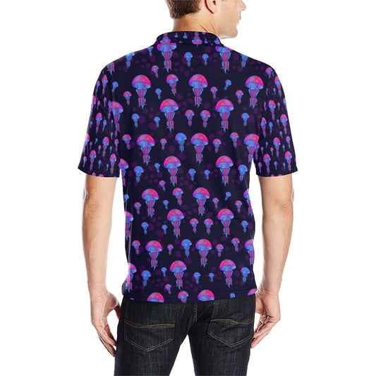Jellyfish Neon Print Men Polo Shirt