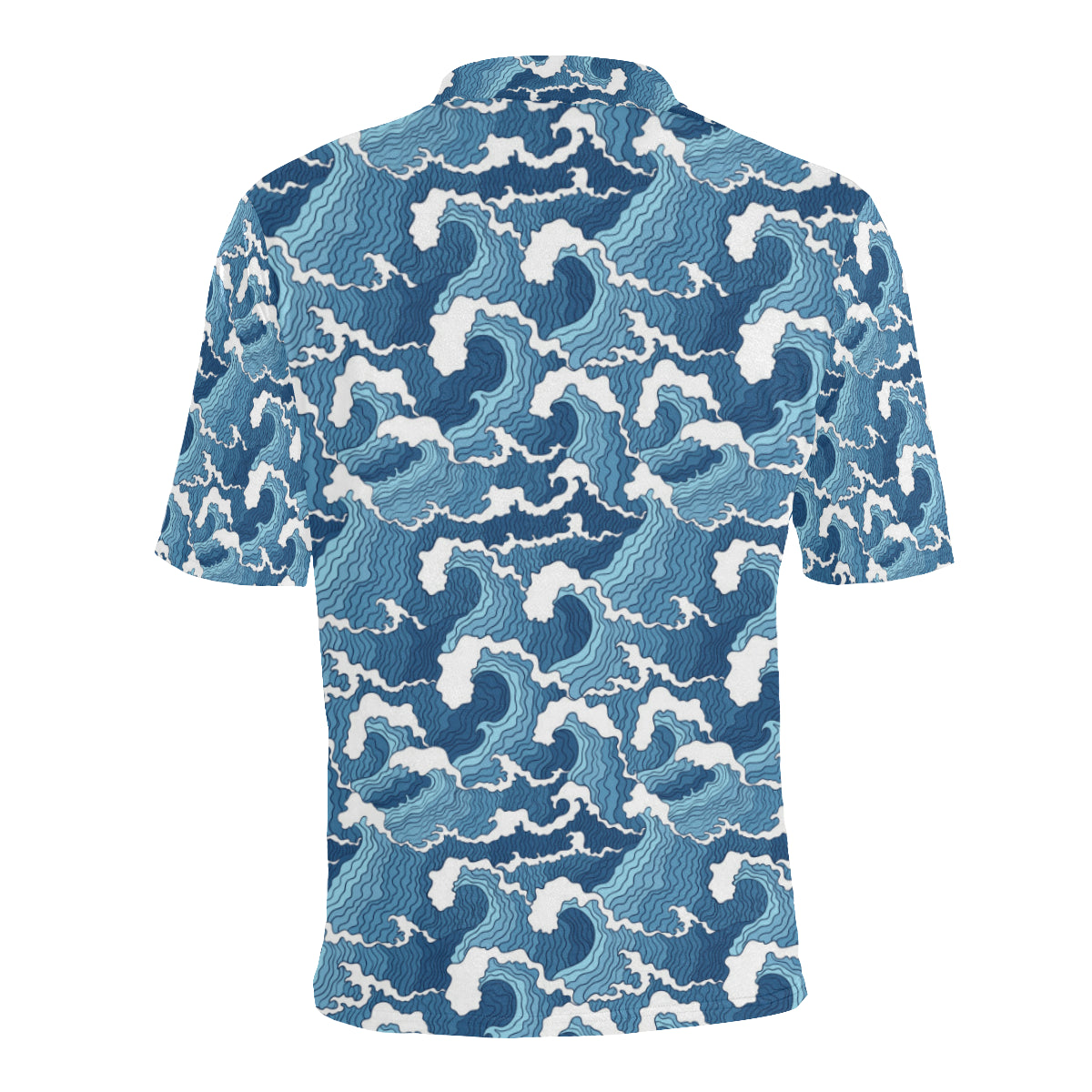 Wave Themed Pattern Print Men Polo Shirt