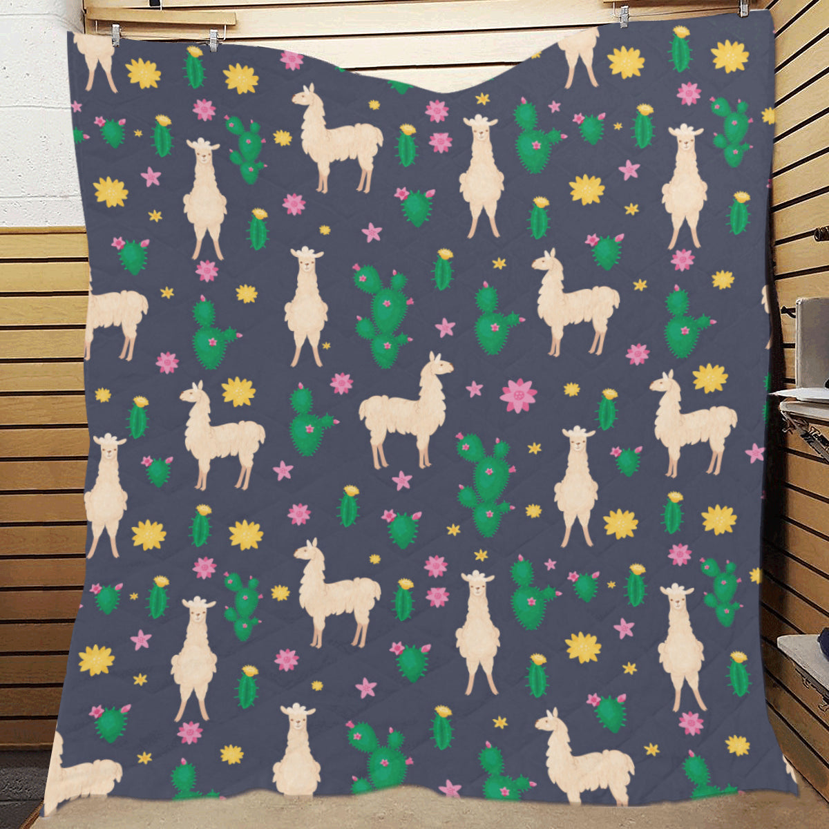 Llama Cactus Pattern Print Design 012 Premium Quilt