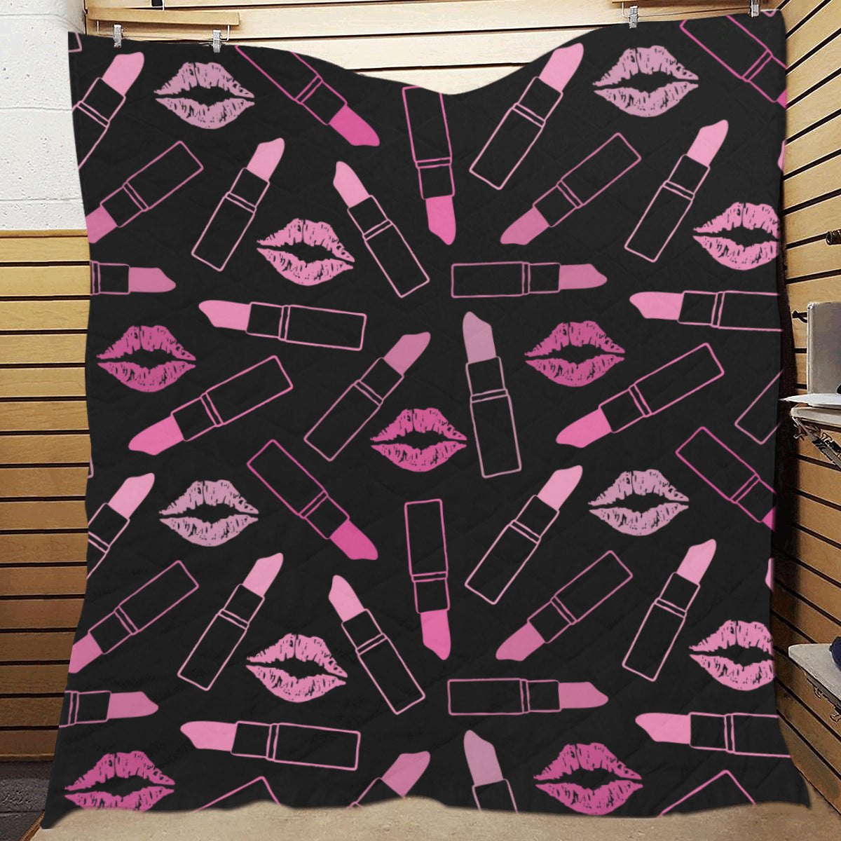 Lipstick Pink Pattern Print Design 01 Premium Quilt