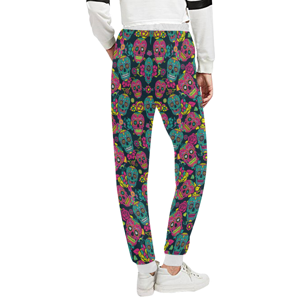 Sugar Skull Floral Design Themed Print Unisex Sweatpants