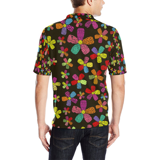 Flower Power Colorful Print Pattern Men Polo Shirt