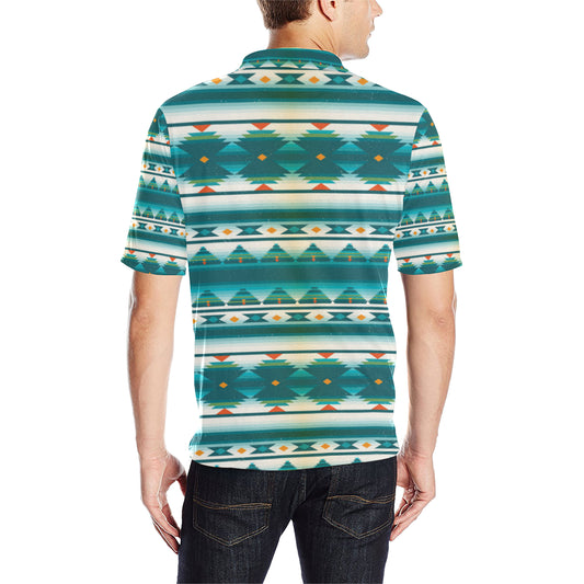 Blue Tribal Aztec Men Polo Shirt