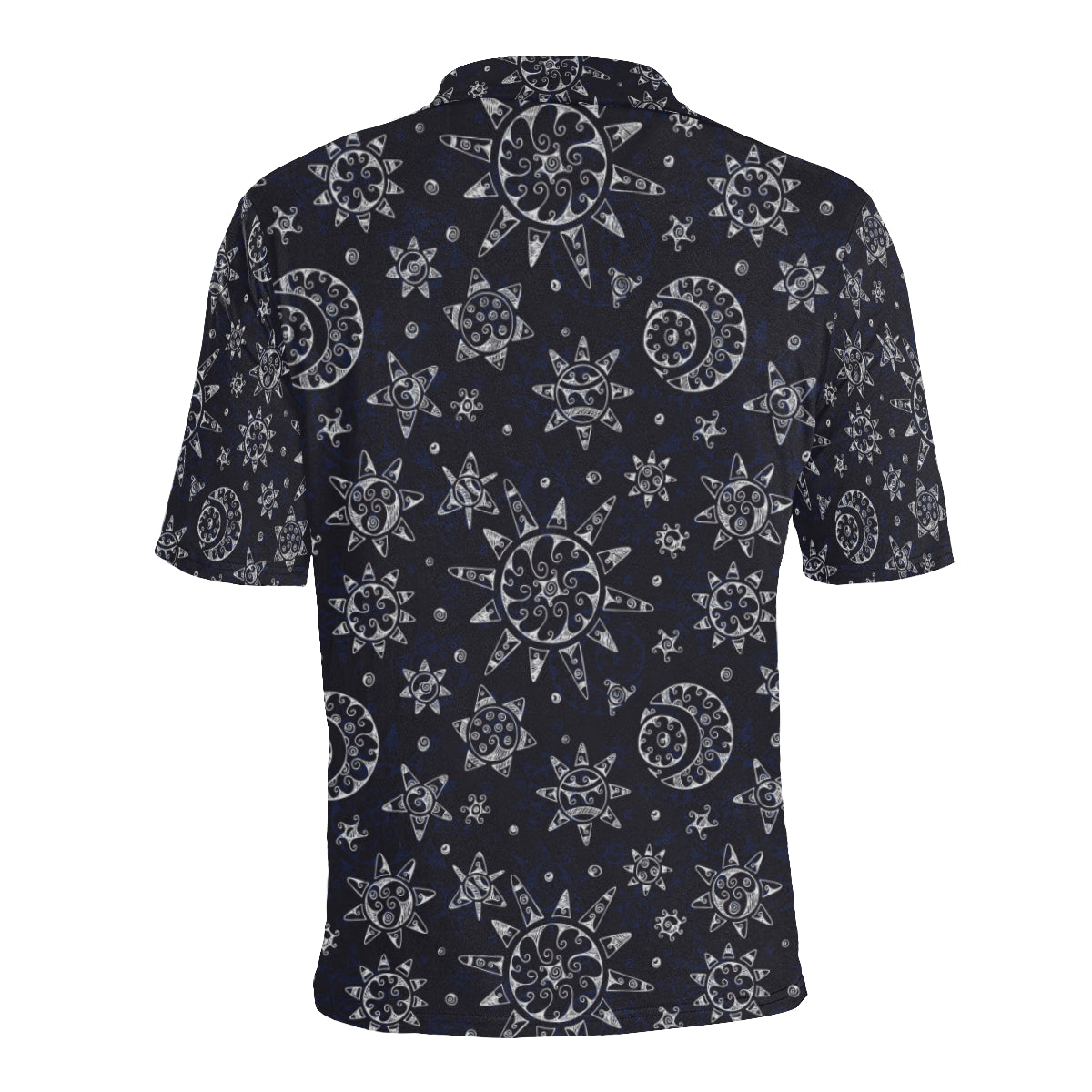 Sun Moon Pattern Men Polo Shirt