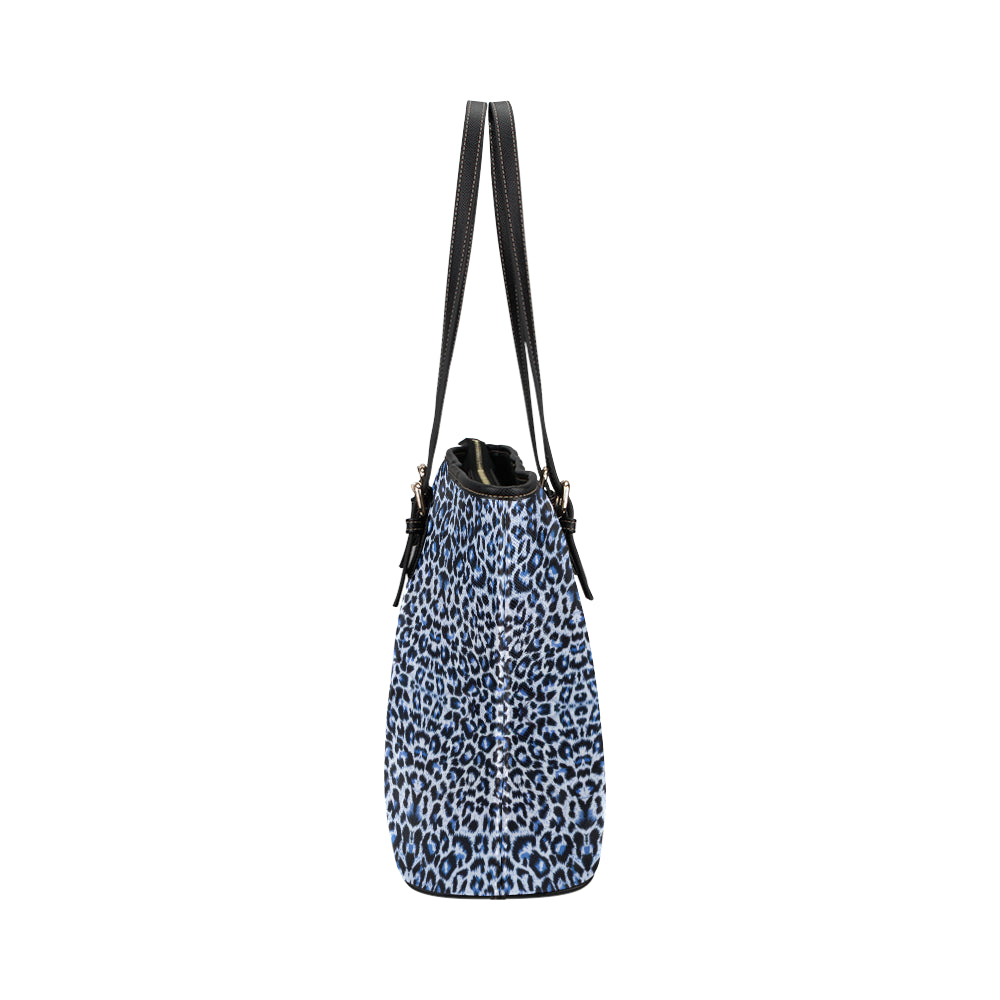 Leopard Blue Skin Print Leather Tote Bag