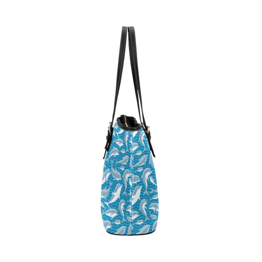 Dolphin Cute Print Pattern Leather Tote Bag