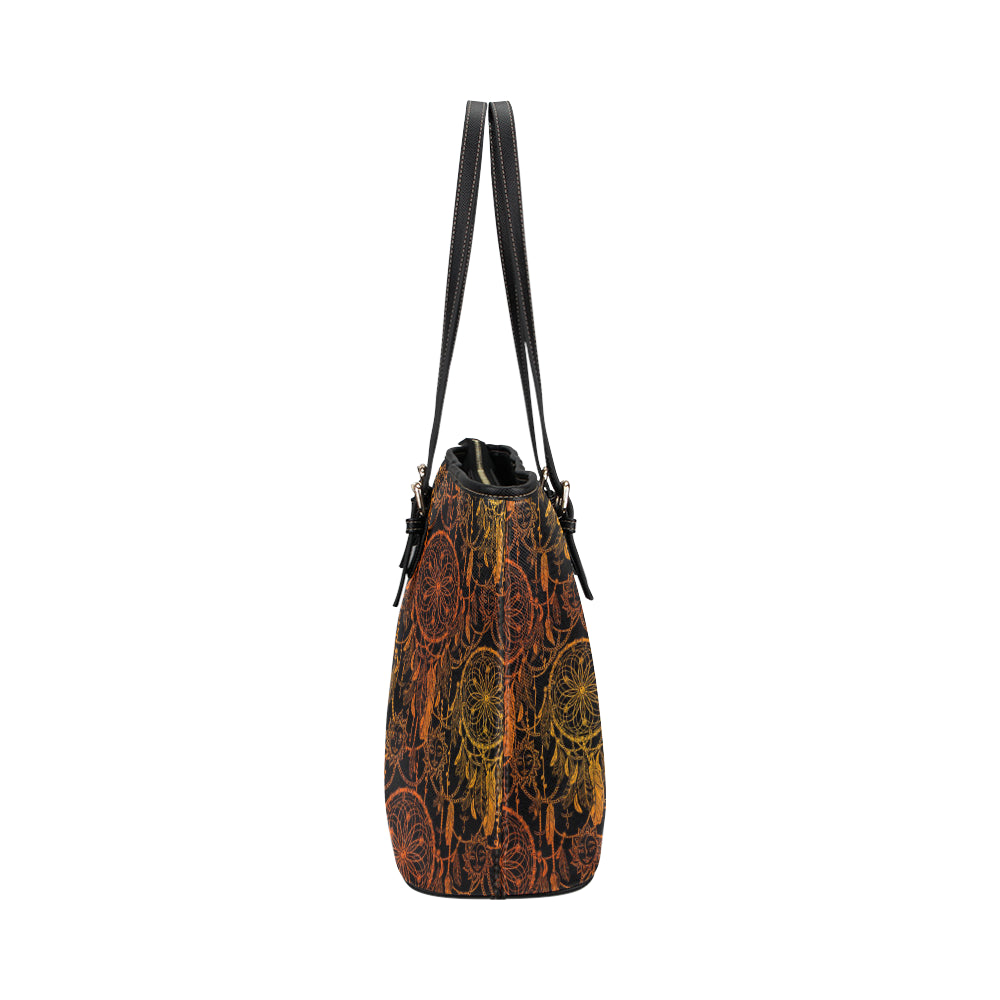 Dream catcher Sun and Moon Leather Tote Bag