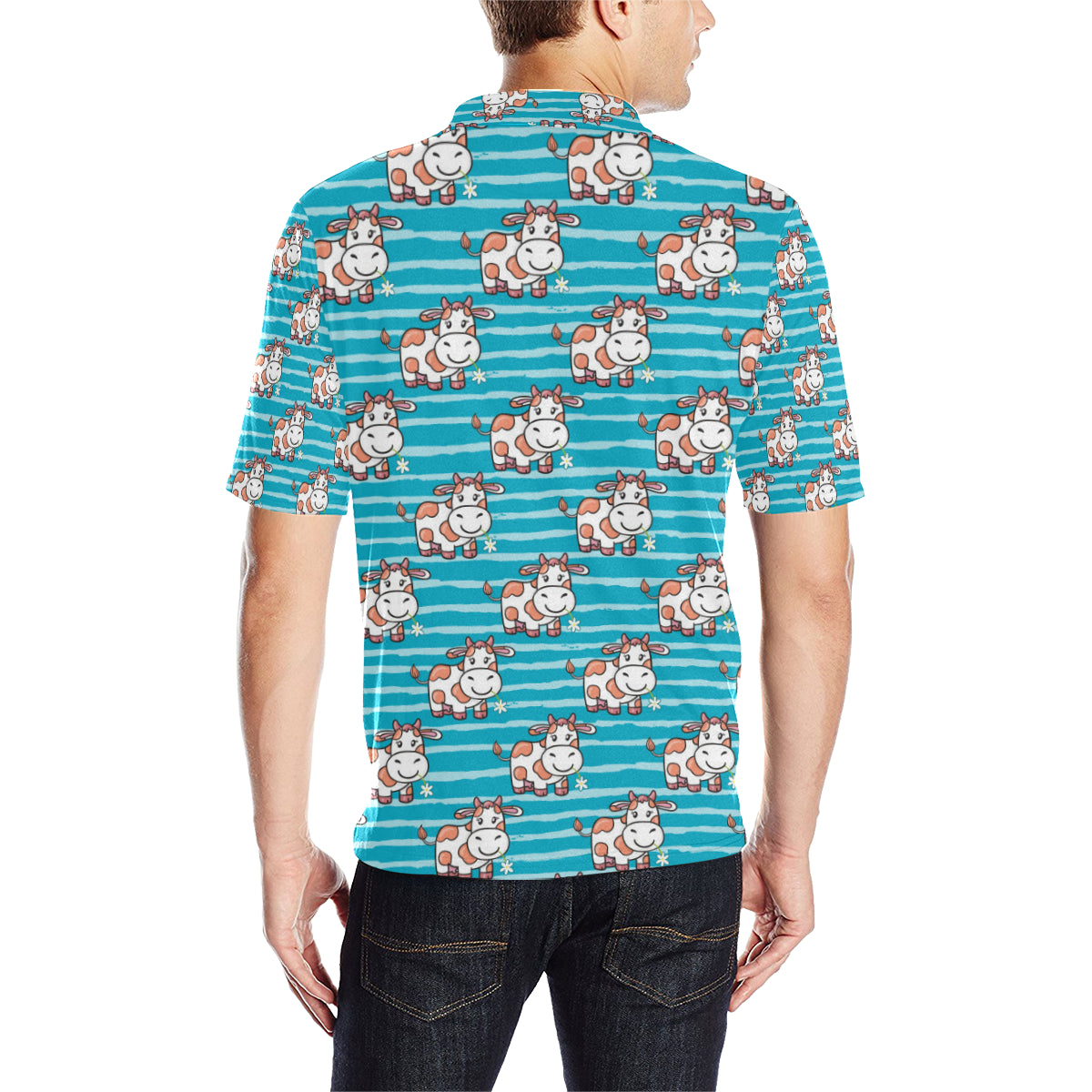 Cow Cute Print Pattern Men Polo Shirt