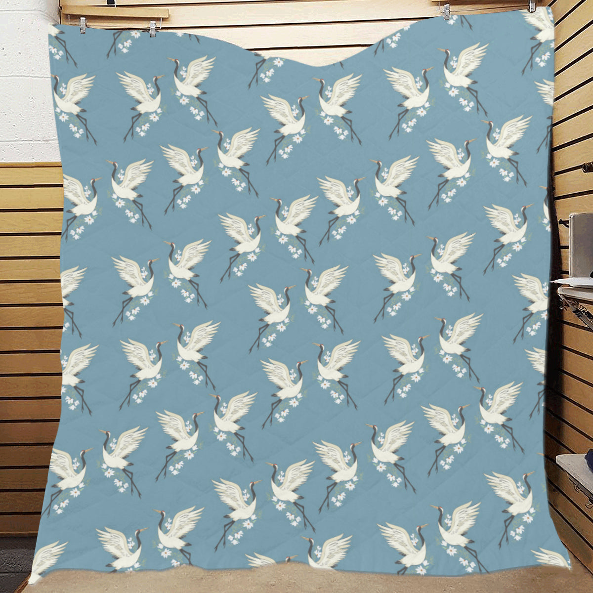 Crane Pattern Print Design 05 Premium Quilt
