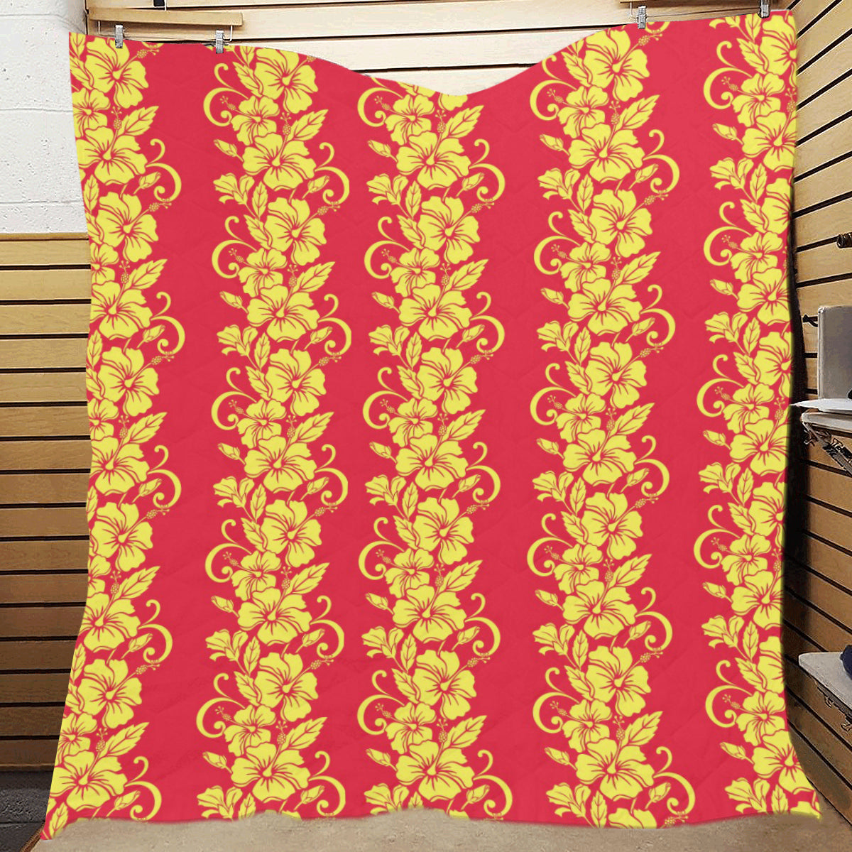 Orange Hibiscus Pattern Print Design HB018 Premium Quilt