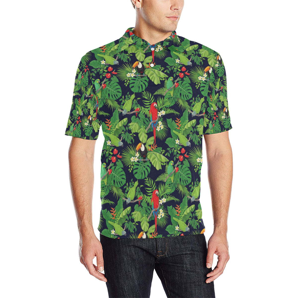 Rainforest Parrot Pattern Print Design A03 Men Polo Shirt