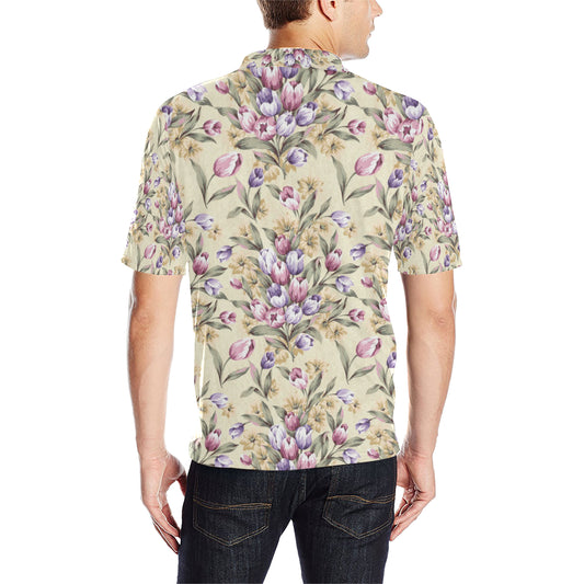 Tulip Pattern Print Design TP04 Men Polo Shirt