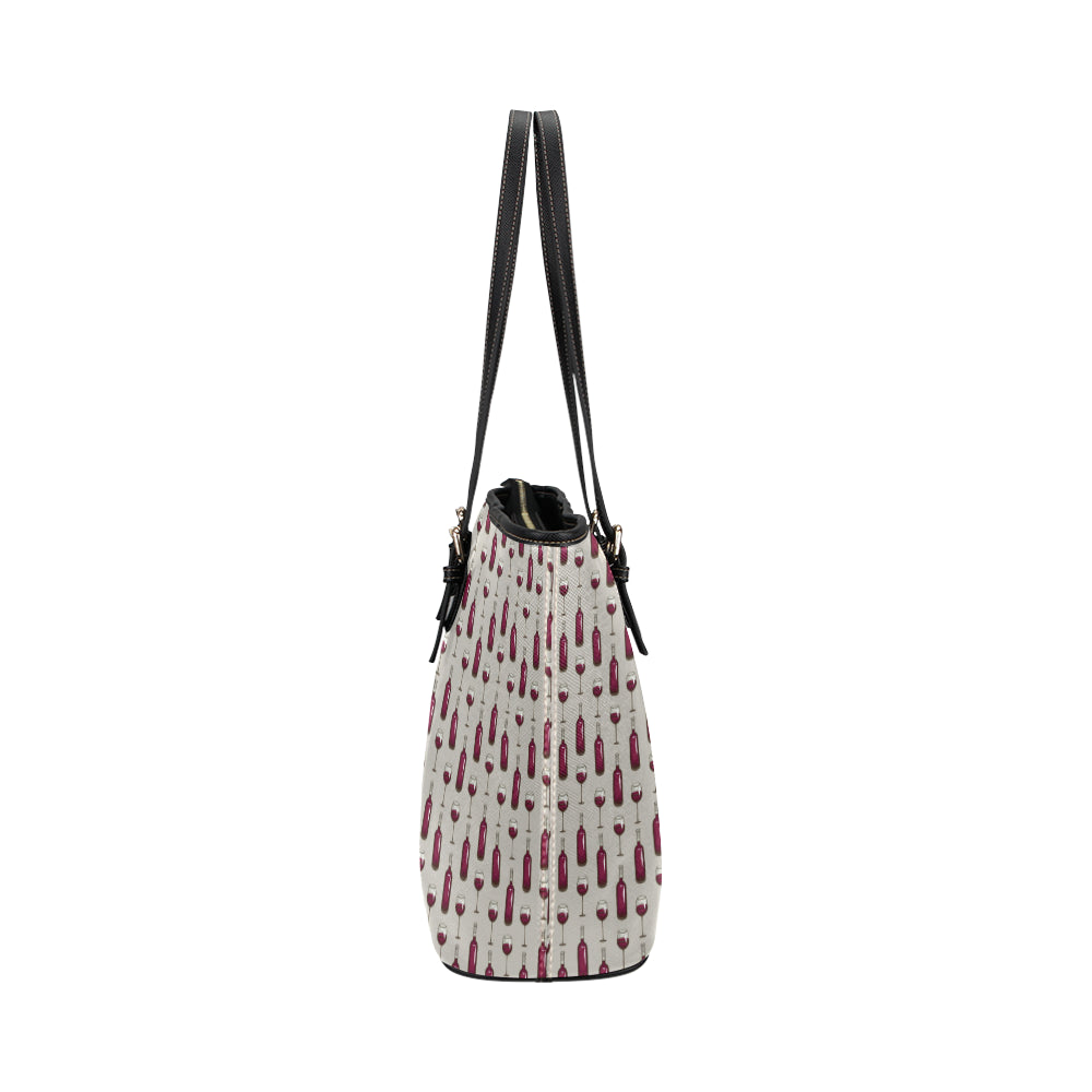 Wine Bottle Pattern Print Leather Tote Bag