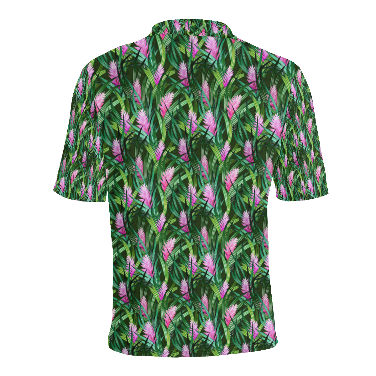 Tropical Folower Pink Heliconia Print Men Polo Shirt