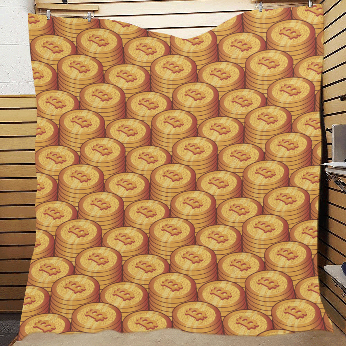 Bitcoin Pattern Print Design 02 Premium Quilt