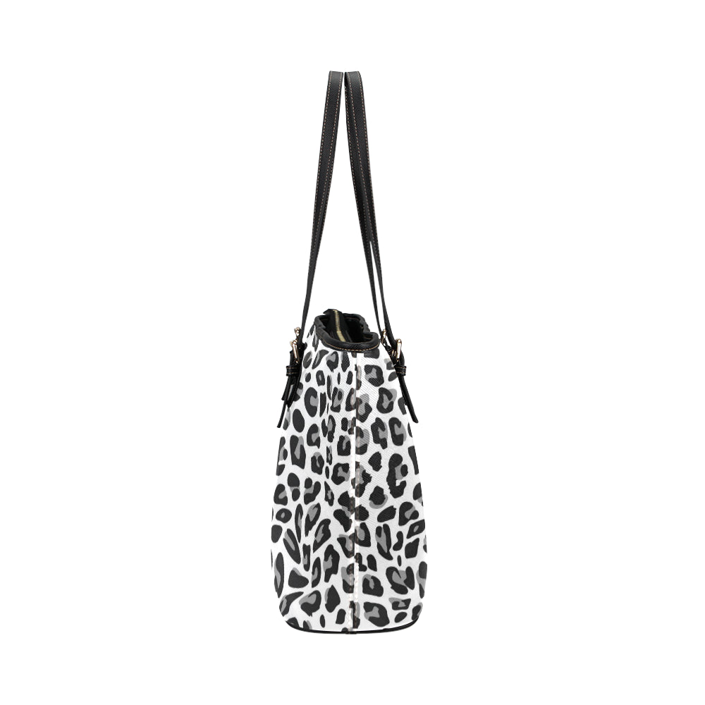 Snow Leopard Skin Print Leather Tote Bag