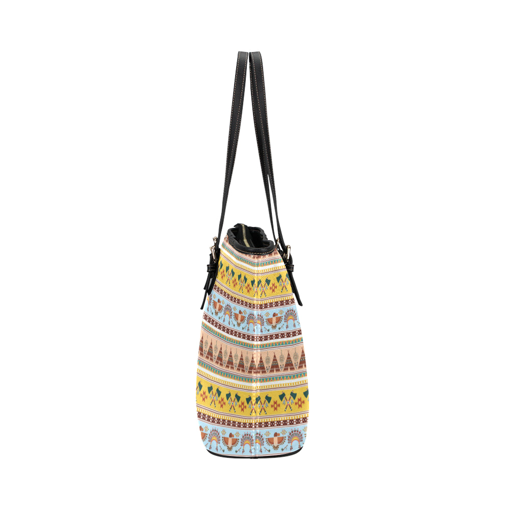 Native American Pattern Design Print Leather Tote Bag