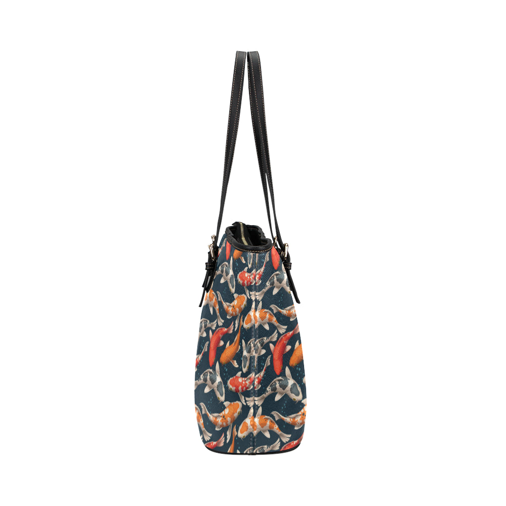 Koi Carp Cute Design Themed Print Leather Tote Bag