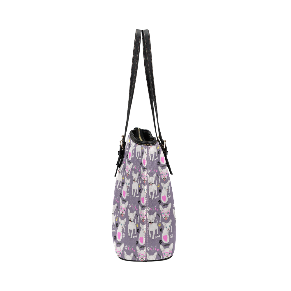 Chihuahua Happy Pattern Leather Tote Bag