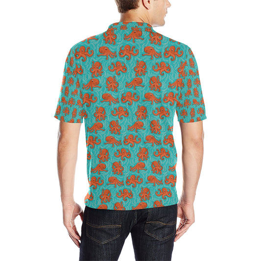 Octopus Cartoon Design Print Themed Men Polo Shirt