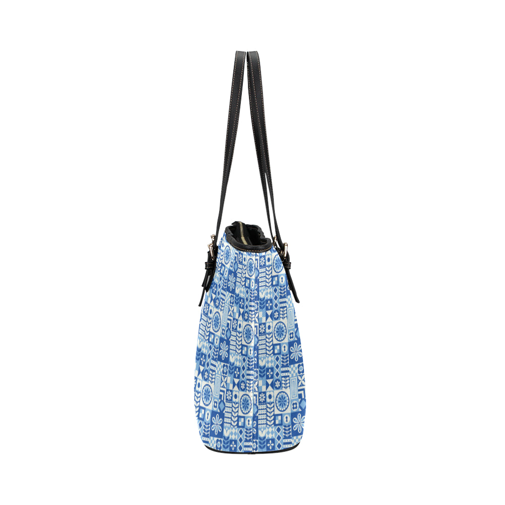 Swedish Print Pattern Leather Tote Bag