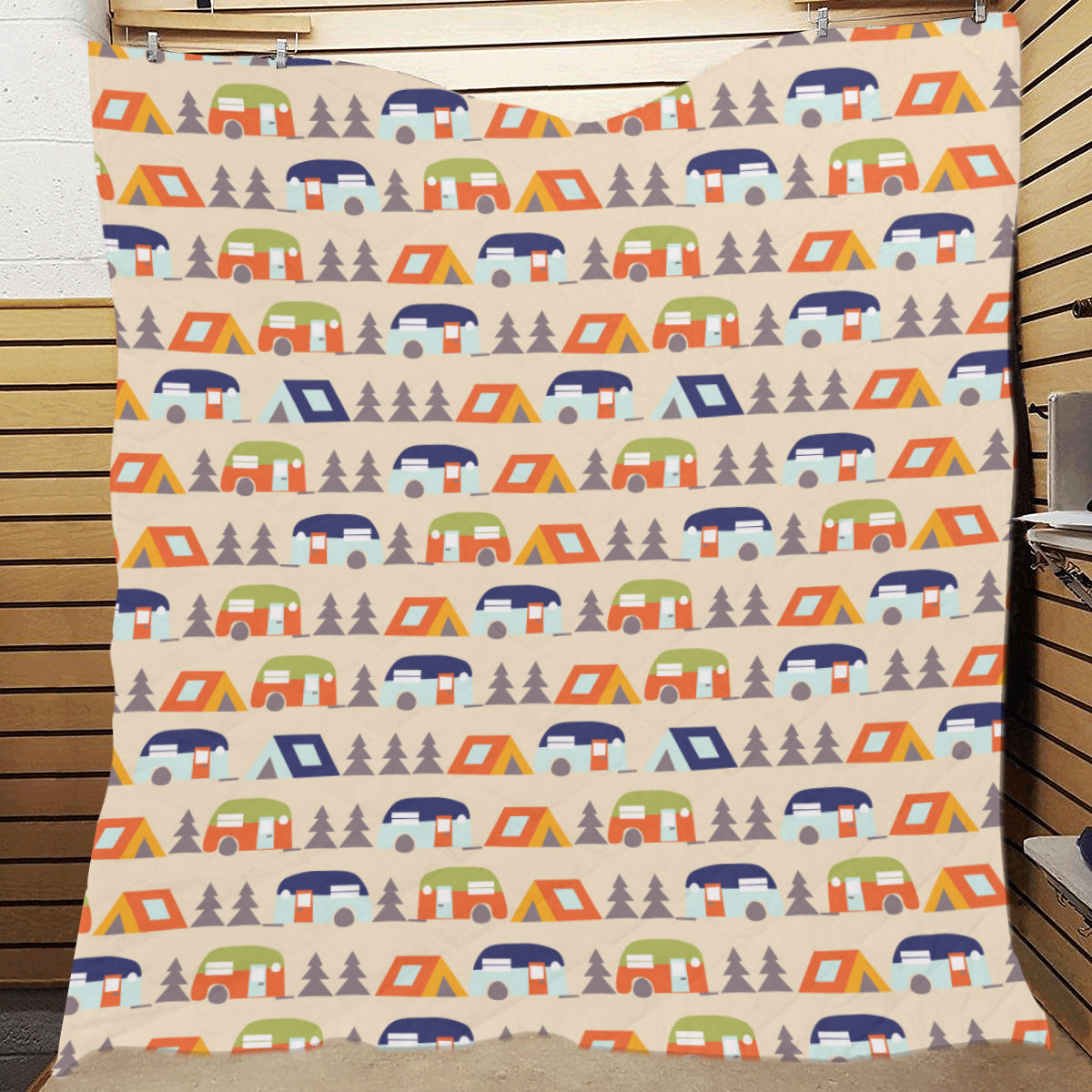 Camper Tent Pattern Print Design 03 Premium Quilt
