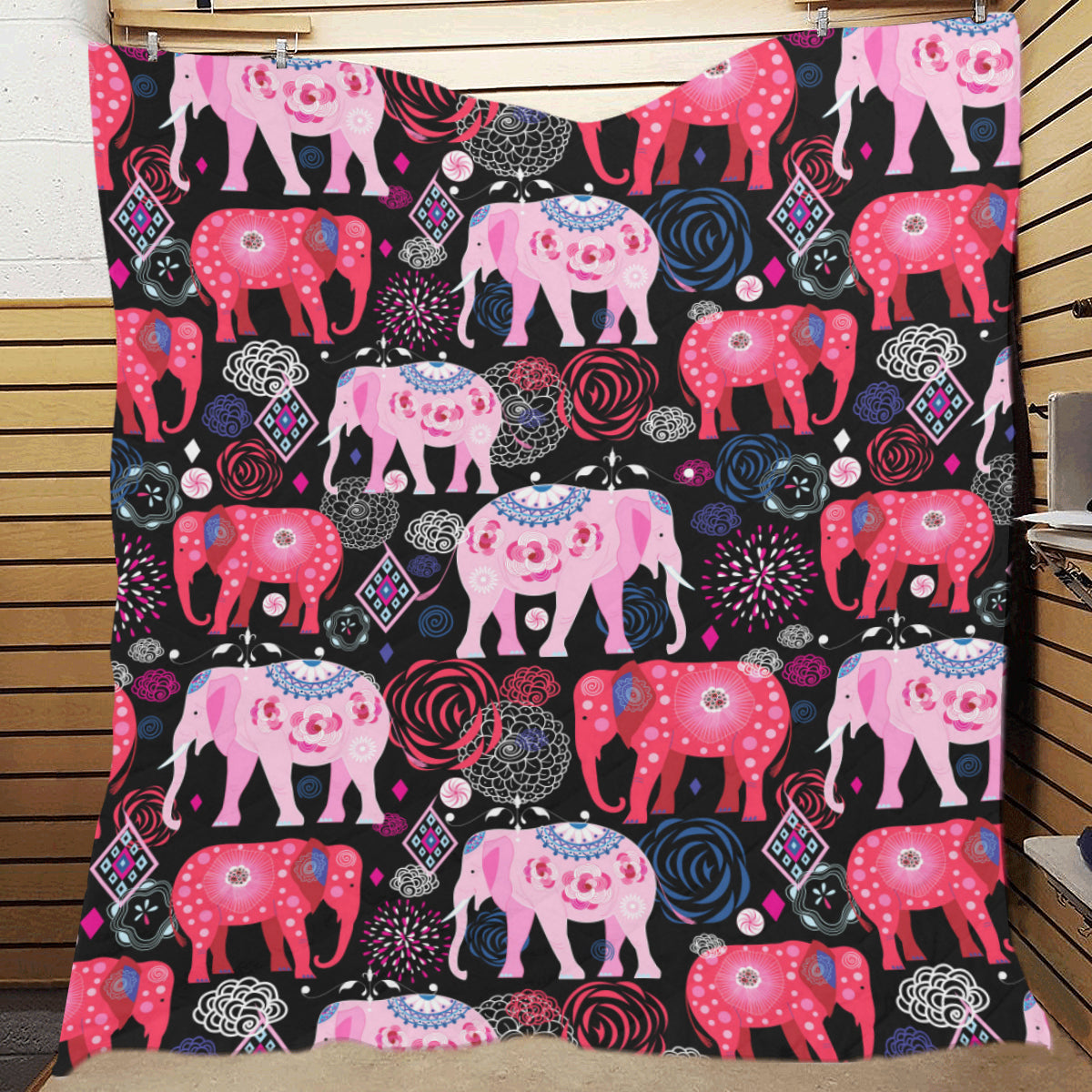 Pink Elephant Pattern Premium Quilt