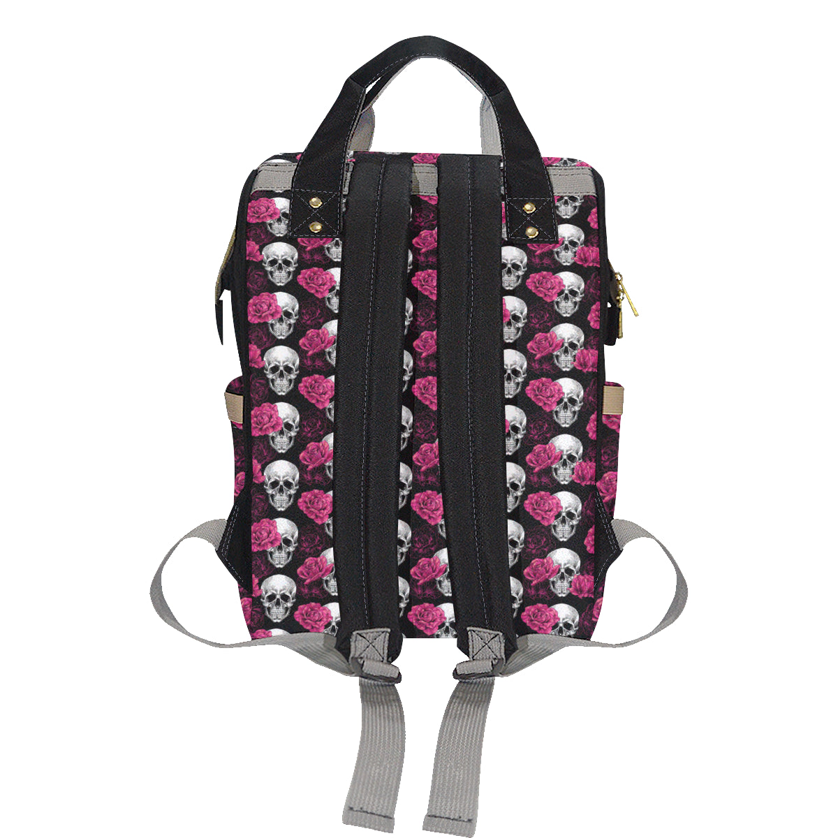 Pink Rose Skull Themed Print Diaper Bag Backpack
