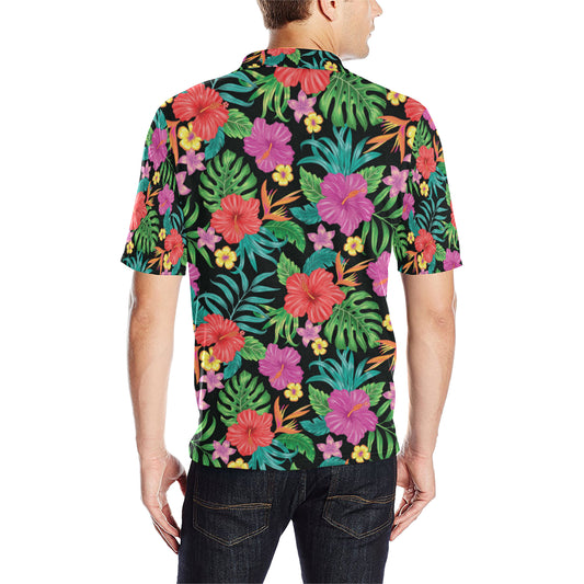 Hibiscus Red Hawaiian Flower Men Polo Shirt