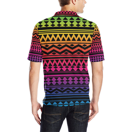 Rainbow Tribal Pattern Print Design A02 Men Polo Shirt