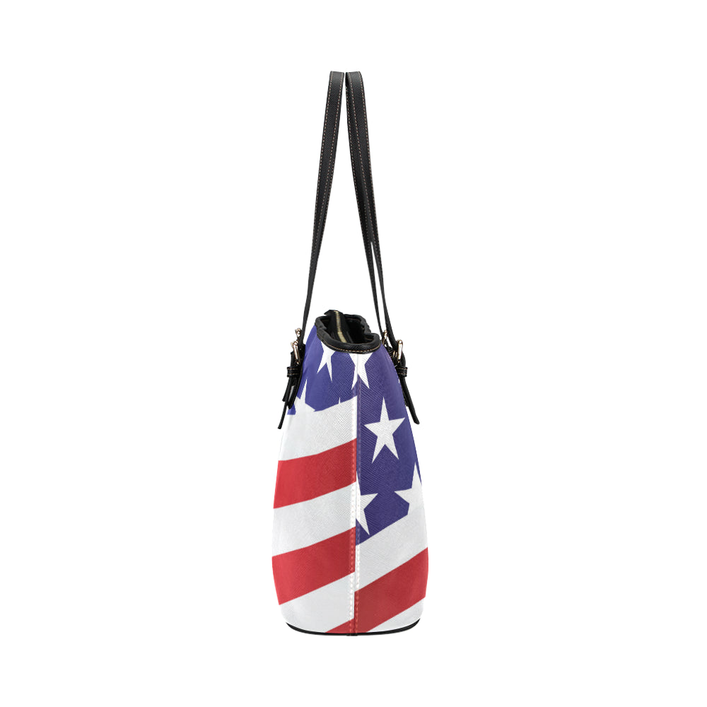 American flag Print Leather Tote Bag