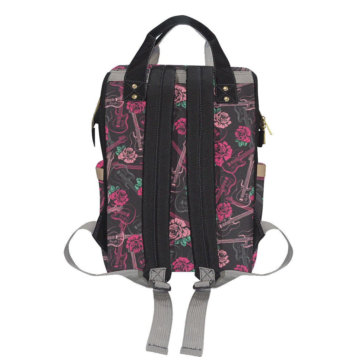 Bass Guitar Pink Rose Pattern Print Design 01 Diaper Bag Backpack