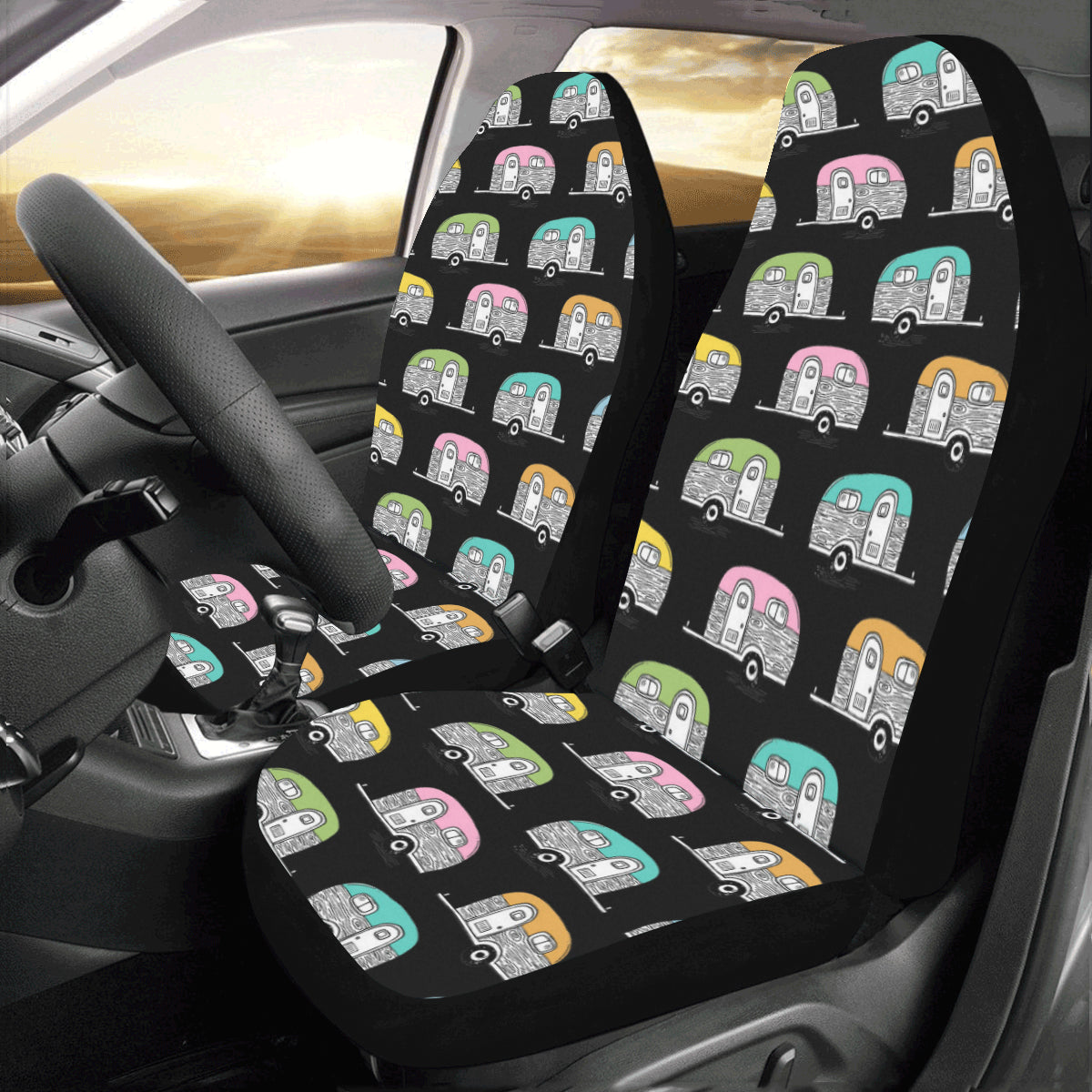 Camper Pattern Camping Themed No 2 Print Car Seat Covers (Set of 2)