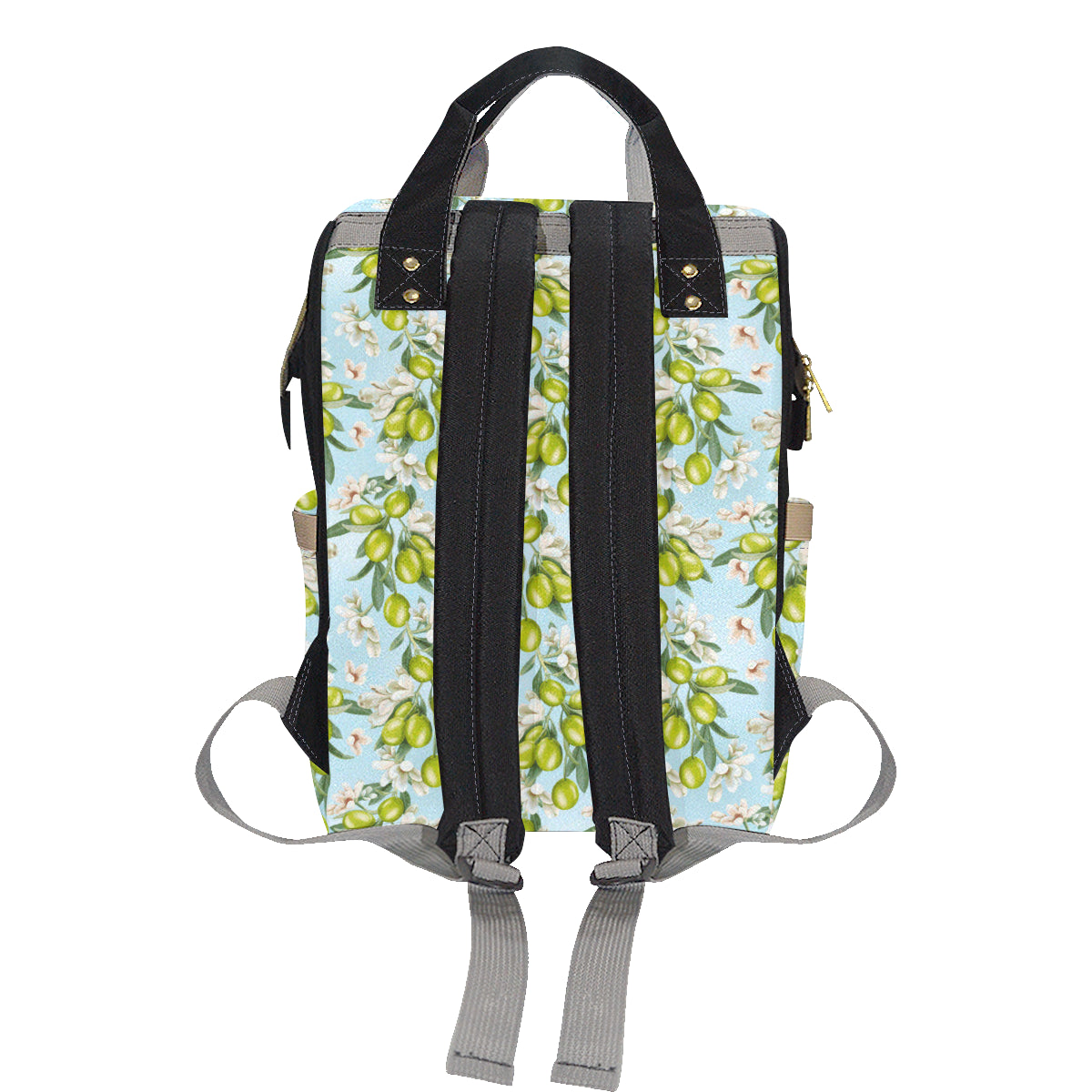 Elegant Olive Floral Print Diaper Bag Backpack